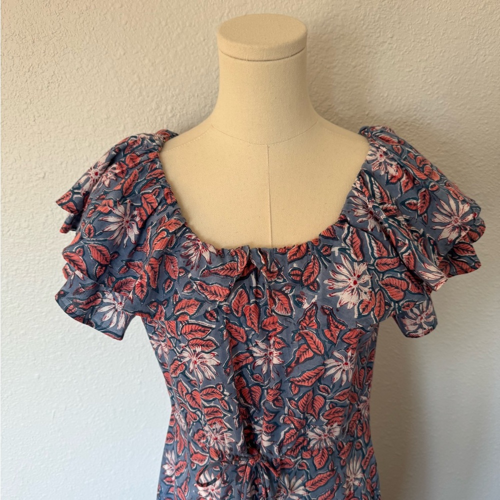 Mille Resortwear Palma Bohemian Ruffle Dress Blue/Pink Floral size XXS - Picture 4 of 13